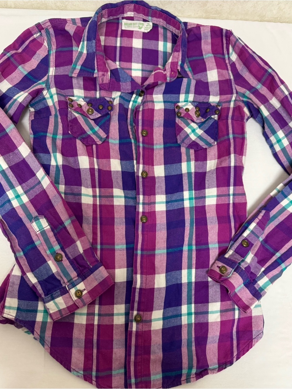 Selena Gomez Pink & Purple Plaid Button-Down Shirt